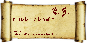 Milkó Zénó névjegykártya